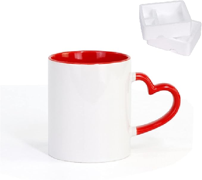 Ceramic Mug DIY Photo Heart Shape Handle Color Inside and Color Hand Cup Customized Pictures Logo Name Text Creative Cut Gifts(Red-1)