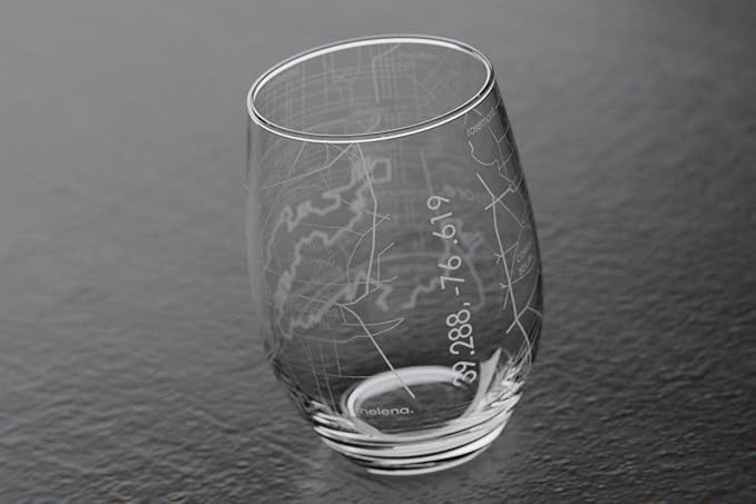 Well Told Engraved Baltimore Maryland Map Stemless Wine Glass, Etched Glass (15 oz, Clear) City Custom Gifts for Lovers
