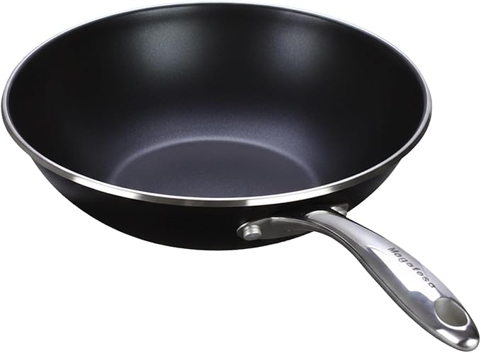 Magefesa Prisma 11-Inch Stainless Steel Wok with Triple-Layer Nonstick Coating, Induction-Compatible, Oven & Dishwasher Safe, Stir-Fry Pan