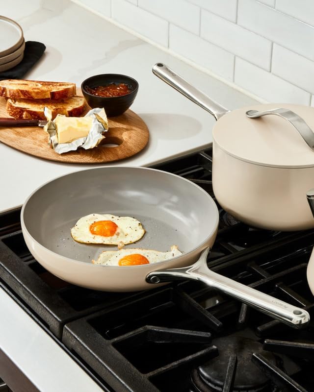 Caraway Nonstick Ceramic Frying Pan (2.7 qt, 10.5") - Non Toxic, PTFE & PFOA Free - Oven Safe & Compatible with All Stovetops (Gas, Electric & Induction) - Perracotta