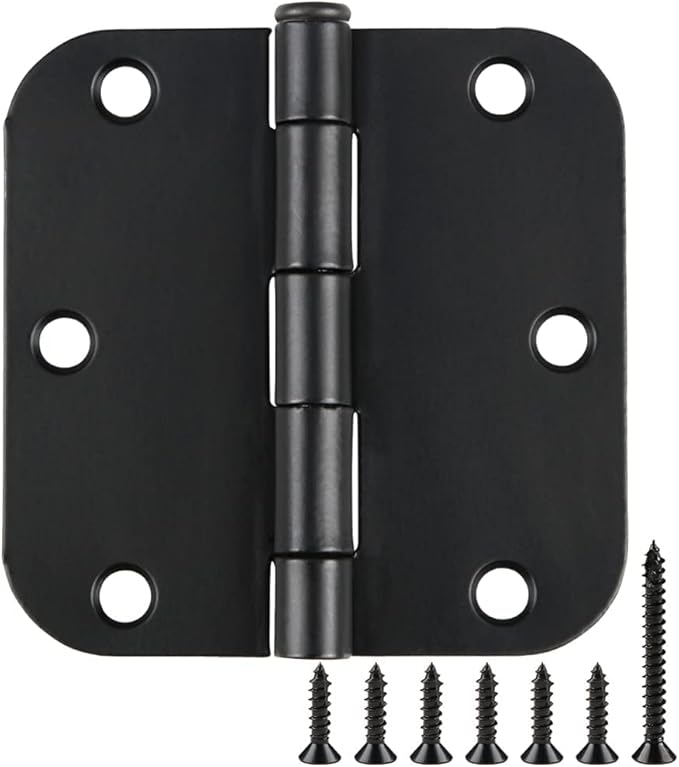 Rounded Door Hinges 3-1/2" x 3.5 inch, 5/8 Radius, Matte Black 3 ½ Inch 6 Pack
