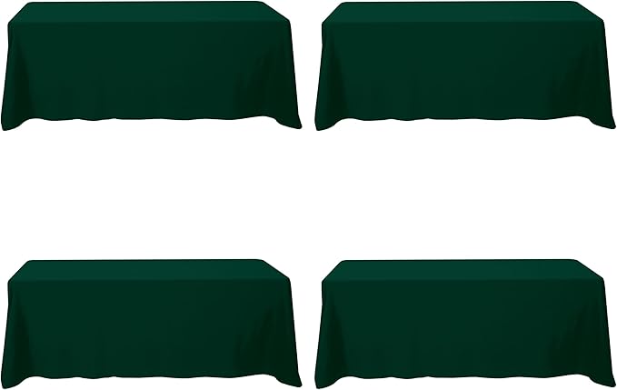 BRILLMAX 4 Pack Hunter Green Tablecloths 90 x 156 Inch for 8ft Rectangle Tables - 150 GSM Polyester Fabric, Floor Length Drop, Water, Stain & Wrinkle Resistant Cloth for Wedding Reception Banquet