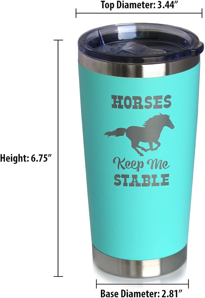 Bevvee Horses Keep Me Stable - Insulated Coffee Tumbler Cup with Sliding Lid - Stainless Steel Insulated Mug - Horse Themed Coffee Gifts - Teal