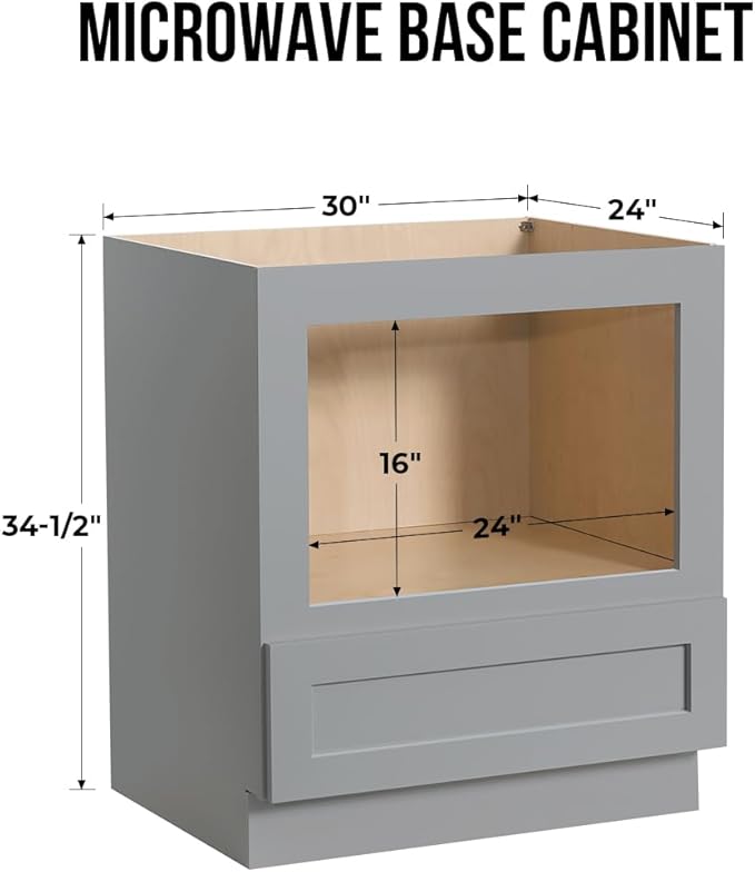 Solid Wood RTA 30" Microwave Base Cabinet,Kitchen Oven Cabinet - with 1 Full Overlay Drawer (Frame Dimension: 24''W*16''H) (Grey, 30" Width x 24" Depth x 34 1/2" Height)