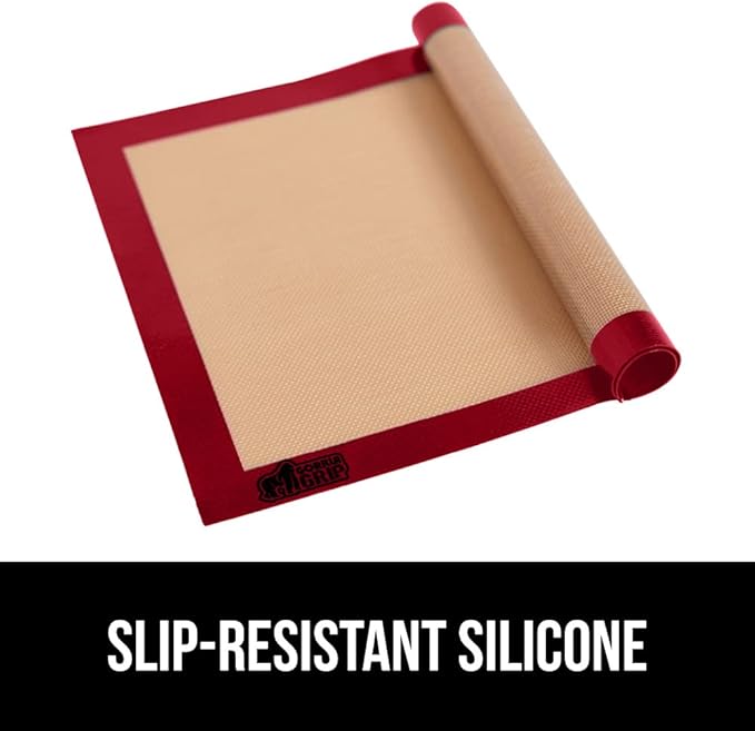 GORILLA GRIP Reusable Nonstick Silicone Baking Mat, 2-Pack, 16.5x11.87, Half Sheet, BPA-Free Oven Safe Food Liner for Cookie Sheets, No Mess Easy Clean Pastry Mats, Holiday Baking Essentials, Red