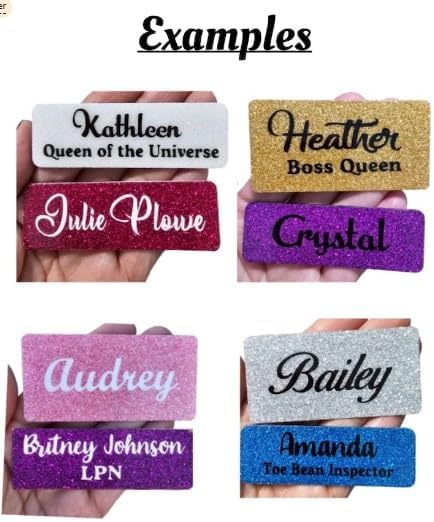 Custom Fine Glitter Name tag PIN or Magnet Work Badge Gloss Sealed Sparkle Personalized Custom Bling 1x3 or 1.5x3 Gift Nurse Job (Silver)