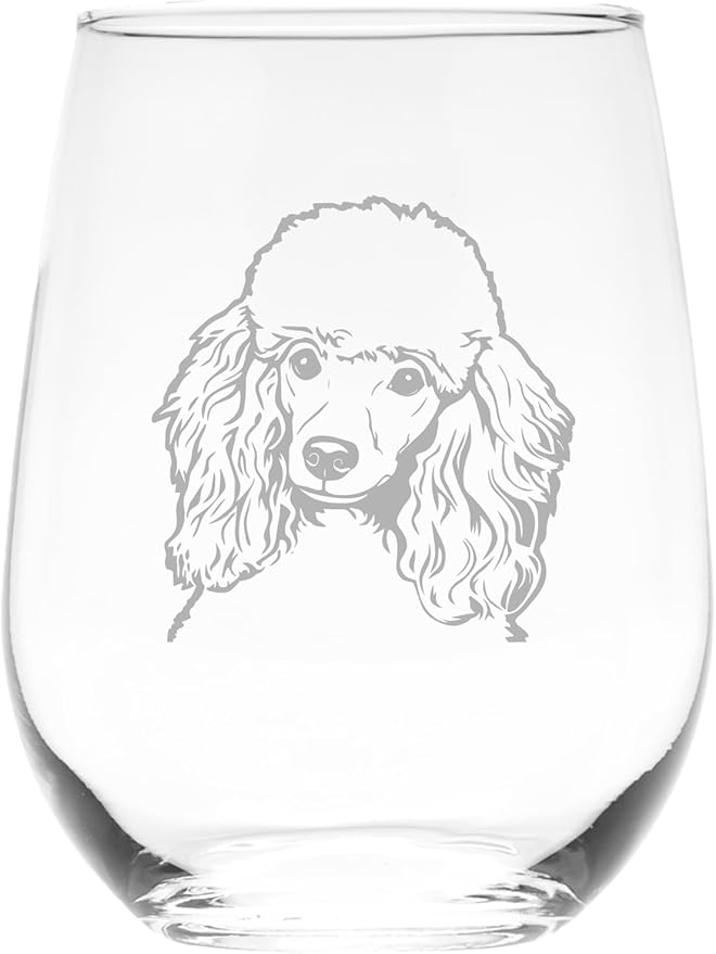 C M Poodle Dog Themed Stemless Wine Glass - Dog Lover Gift for Men and Women - 17 oz. (Style P3)