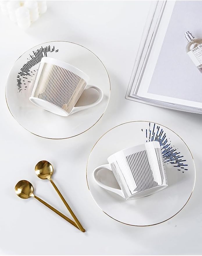 Mirror Cups and Saucers, Mirror Reflection coffee mug, Ceramic Coffee Mug with Saucer Set, Tea Cups and Saucers Sets for Women Wedding Party Afternoon Tea （Silver Bird）
