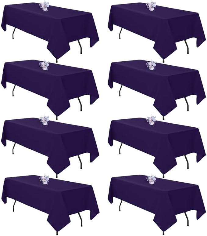 8 Pack Purple Tablecloth 60x102 Inch Rectangle Table Cloth for 6 Foot Rectangle Tables, Wrinkle Resistant Washable Polyester Fabric Rectangular Table Cover for Dining Banquet Wedding Party