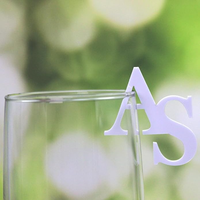50pcs Personalized Wine Glass Charms,Acrylic Wedding Drink Initial Tags,Drink Stirrers Glass Markers, Champagne Toasting Tags Cocktail Charms
