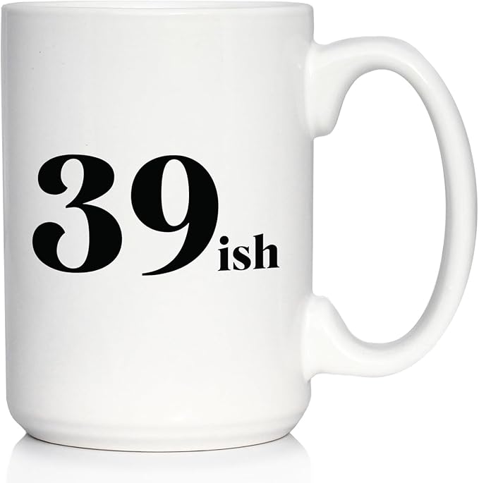 Bevvee 39ish - Funny 40th Birthday Coffee Mug for Women Turning 40 - Bday Party Decorations - Large 15oz White Ceramic Mug