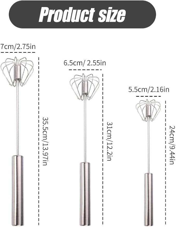 Stainless Steel Egg Whisk,2025 Upgrade Hand Push Whisk Blender with Egg Shell Opener, Versatile Milk Frother, Hand Push Mixer Stirrer for Blending, Beating & Stirring (2, Silver 12 inches)