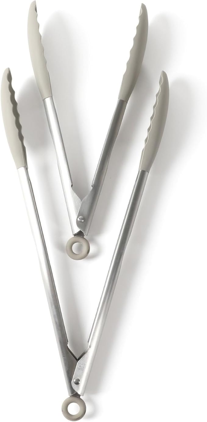 Calphalon Edge 2 Piece Stainless Steel Kitchen Tongs Set W/Silicone Heads - Taupe