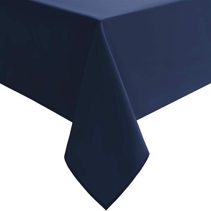 Hiasan Rectangle Tablecloth - Waterproof Washable Fabric Table Cloth for Wedding, Banquet, Gathering and Dining Room, 90 x 132 Inch, Navy Blue
