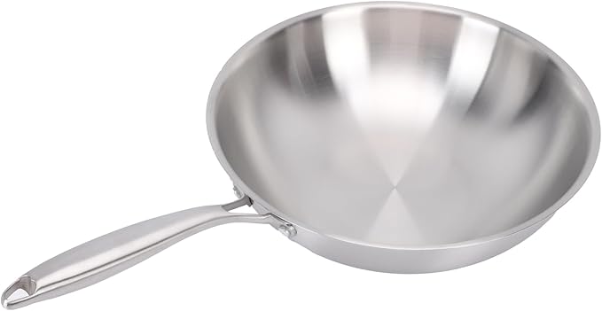 Nonstick Wok Stick Wok No Coating Wok 304 Stainless Steel Stir Fry Pan with Aluminum Core for Induction Gas Electric Stoves (32CM)