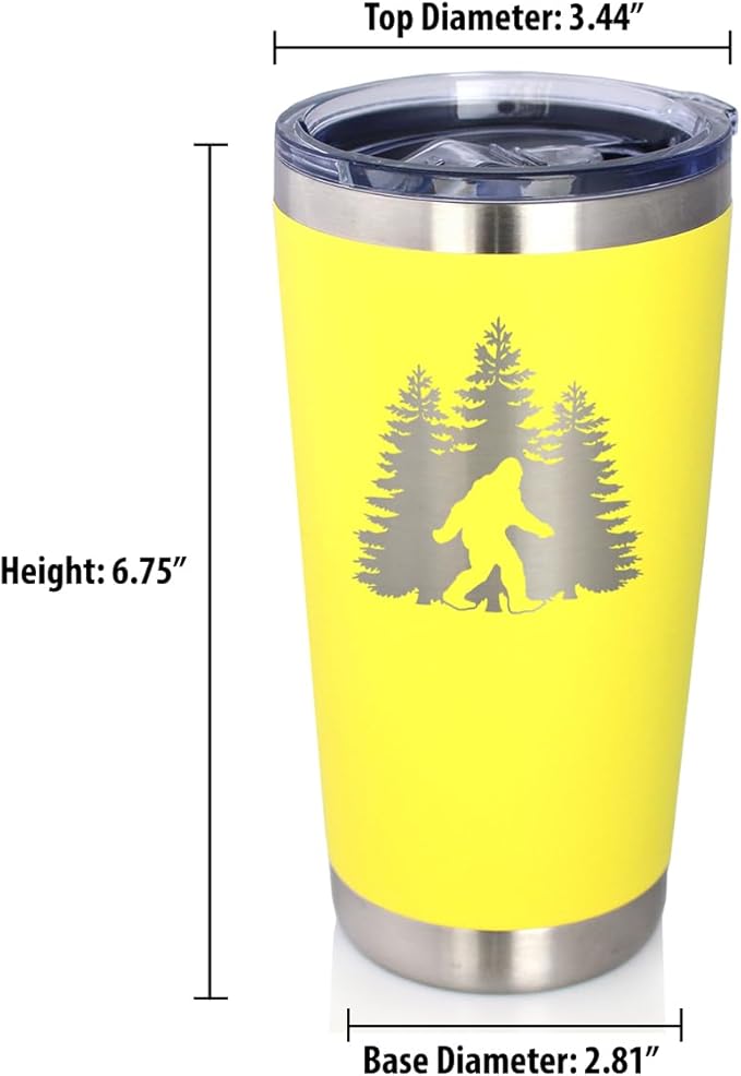 Bevvee Bigfoot - Insulated Coffee Tumbler Cup with Sliding Lid - Stainless Steel Insulated Mug - Funny Bigfoot Gifts for Sasquatch Enthusiasts - Yellow