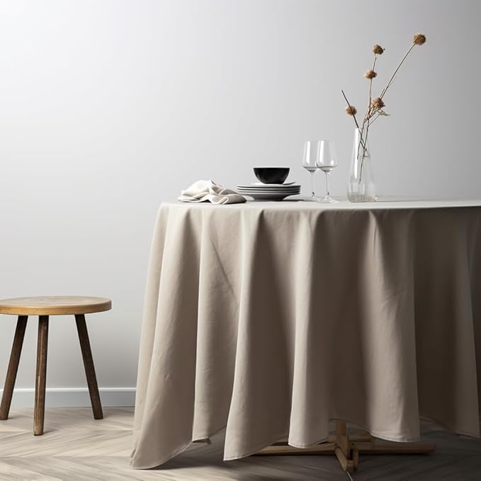 EVERLY 100% Pure Linen Round Tablecloths 60Inches for Dining,Buffet Parties,Picnic,Events,Weddings and Restaurants,Decorative Halloween,Thanksgiving Machine Washable Tablecloths-Natural Linen