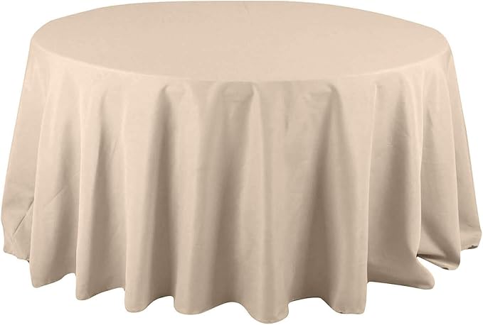 Efavormart Round Tablecloth, 132 Inch Stain & Wrinkle Resistant Washable Table Cloth, Decorative Polyester Fabric Table Cover for Banquet, Wedding, Dining- Nude Beige