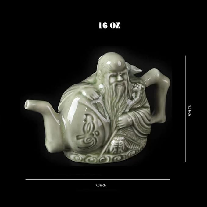 RORA Assassins Teapot Ceramic Handmade Magic Tea Kettle for Three Drinks in One Pot, Two Heart Design Chinese Tea Pot with Mini Funnel, 16 oz
