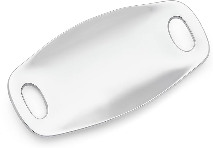 Nambé Handled Serving Tray – Rectangular Plank Design with Curved Sides to Prevent Drips – Modern Alloy Serveware for Dining, Entertaining & Decorative Display – Crafted from Signature Metal (Silver)