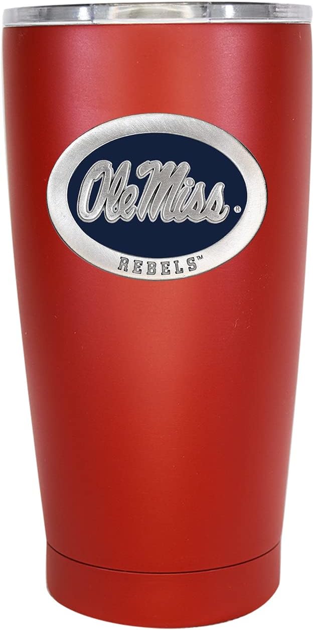 Heritage Pewter Ole Miss 15 oz. Tumbler - Red | Durable Insulated Tumbler Cup for Cold & Hot Drinks | Thermal Travel Mug for Coffee | Intricately Crafted Metal Pewter Inlay