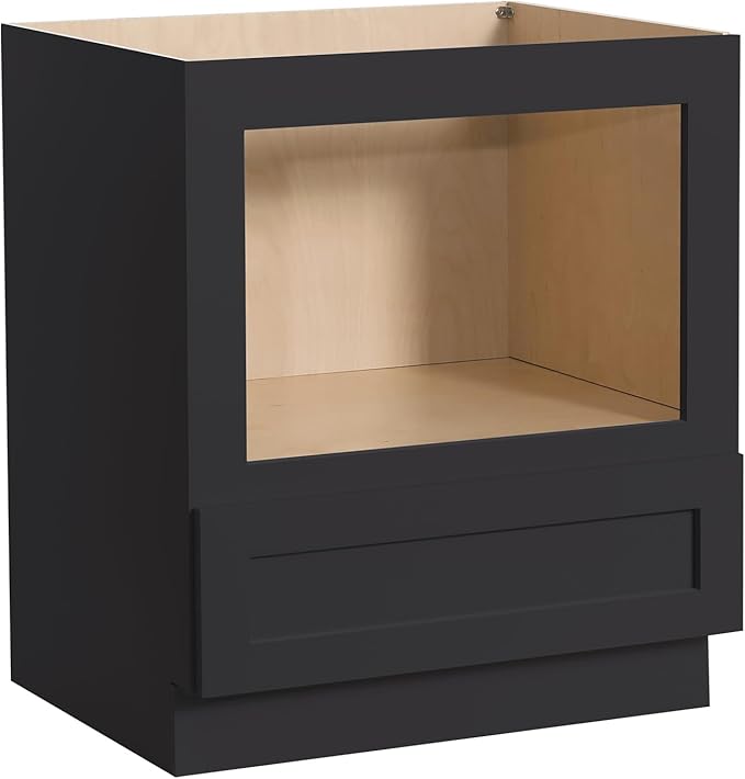 Solid Wood RTA 30" Microwave Base Cabinet,Kitchen Oven Cabinet - with 1 Full Overlay Drawer (Frame Dimension: 24''W*16''H) (Charcoal Black, 30" Width x 24" Depth x 34 1/2" Height)