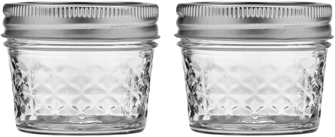 Ball Wide Mouth Quilted Crystal Jelly Jars with Lids and Bands, Used for Canning, Pickling, Juice, Jam, Jelly, Quarter Pint Size (4 Ounce (Pack of 2))