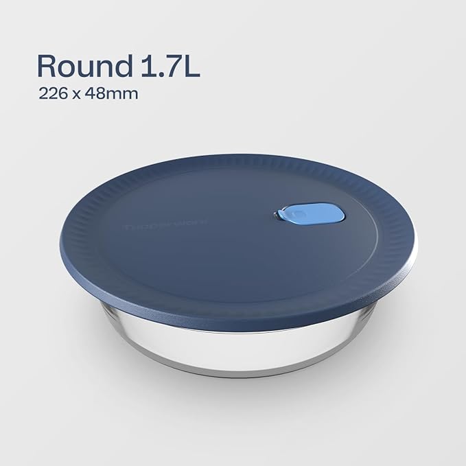 Tupperware Voila Glass Round Food Storage – Airtight Baking Dish, 1.8 qt / 1.7 L
