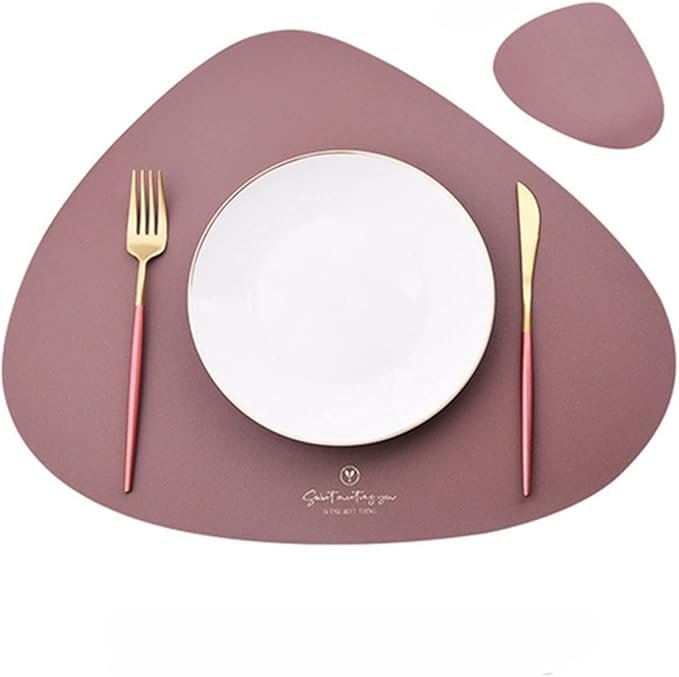 Faux Leather Set of 2 PU Placemats and Coasters Round Leather for Dinner Table Mats Heat Non-Slip Washable(Taupe)