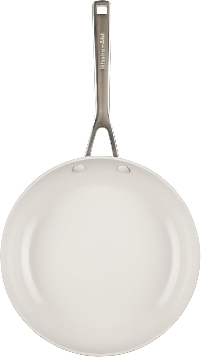KitchenAid Hard Anodized Ceramic Induction Nonstick Pots and Pans with Saucepans, Frying Pans, Stockpot, and Lids, Dishwasher Safe, 9 Piece Cookware Set with Stainless Steel Handles - Porcelain White