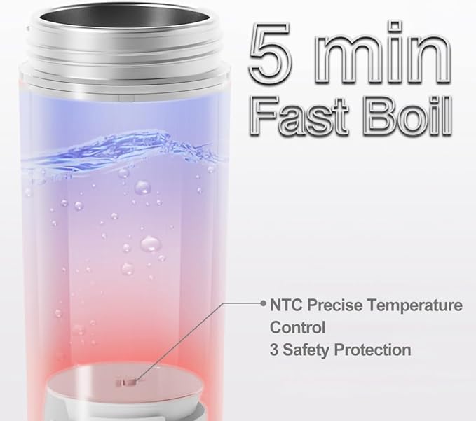 Electric Heating Kettle with Temperature Control, 40~100 ℃ Adjustable, Mini Portable Travel Electric Water Mug, Anti-leakage, 300W Fast Heating Insulation Cup, Anti-dry Fever, Auto- shutdown, Gray