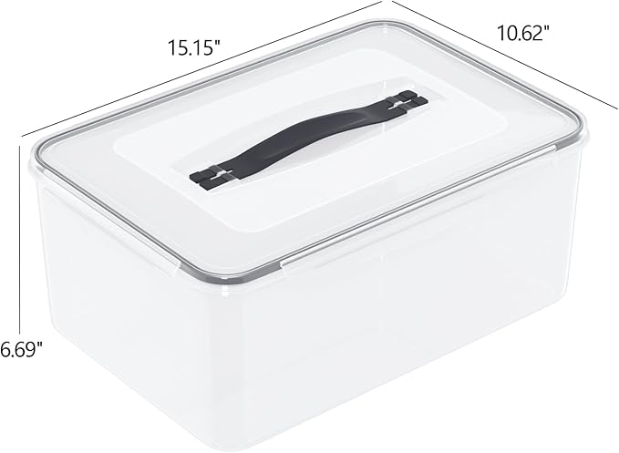 4 Pack Airtight Clear Plastic Food Storage Containers, 15 Quart Plastic Box with Sealed Lid