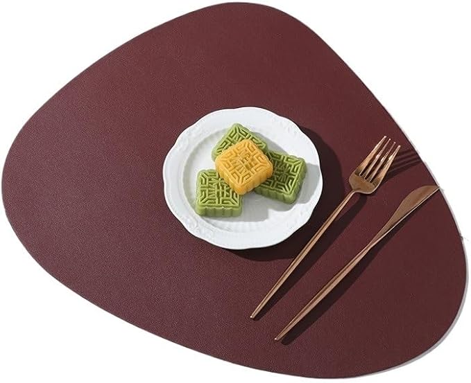 Leather Placemat Tableware Pad Oil Water Heat Insulation Non-Slip Tablemat Coaster for Kitchen Cup(Red)