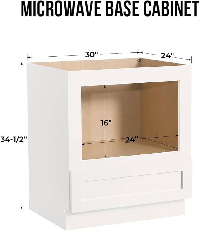 Solid Wood RTA 30" Microwave Base Cabinet,Kitchen Oven Cabinet - with 1 Full Overlay Drawer (Frame Dimension: 24''W*16''H) (White, 30" Width x 24" Depth x 34 1/2" Height)