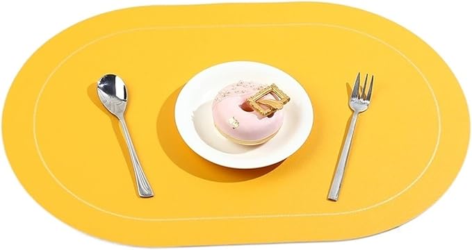 Ellipse Two-Sided Placemat Tableware Pad Table Mat Heat Insulation PU Leather Placemats Bowl Coaster Kitchen Non-Slip(Yellow)