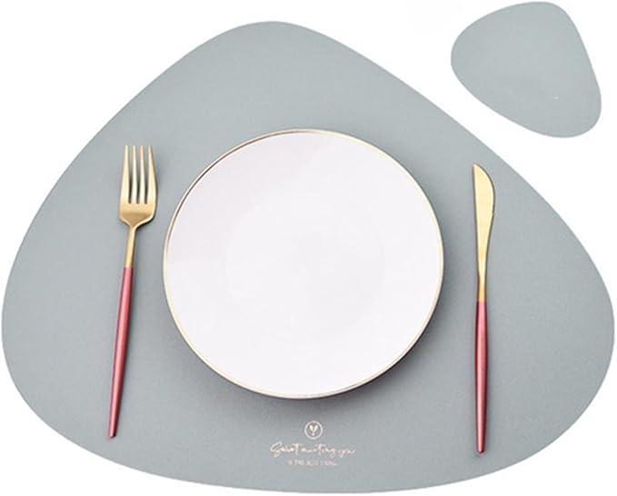 Set of 1/4/6/10 PU Placemats for Table Non-Slip Coaster Leather Place Kitchen Accessories Pad Cup Wine Mat Set De Table(Gray,10sets)