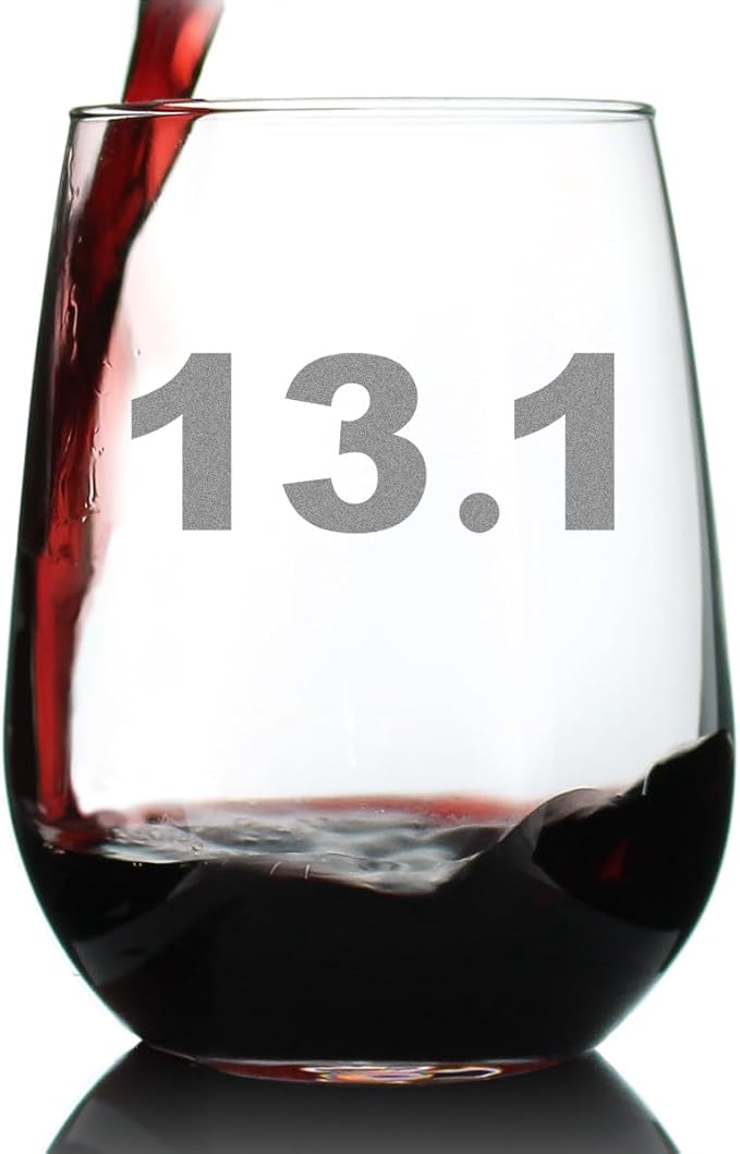 Bevvee 13.1 Half Marathon Stemless Wine Glass - Gifts for Half Marathon Runners - Large 17 Ounce Glasses