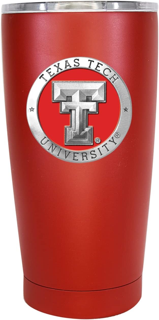 Heritage Pewter Texas Tech 15 oz. Tumbler - Red | Durable Insulated Tumbler Cup for Cold & Hot Drinks | Thermal Travel Mug for Coffee | Intricately Crafted Metal Pewter Inlay