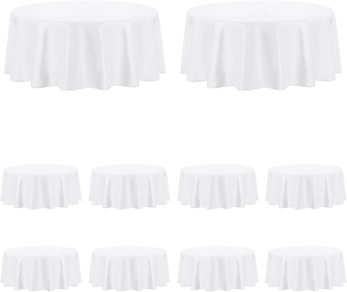 PureFit 10 Pack Round White Table Cloths 70 Inch for Round Tables, Stain and Wrinkle Resistant Table Linens for Home Use, Wedding, Party, Banquet and Camping
