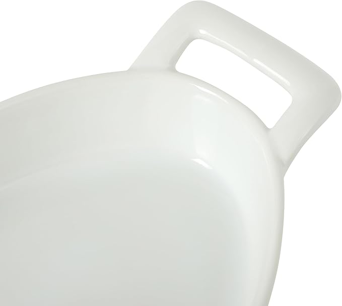 Gibson Home Gracious Dining Oval Au Gratin Baking Dishes, 4-Piece Set – 15 oz Oven Safe Ceramic Small Casserole Dishes with Handles, Microwave & Dishwasher Safe Mini Bakeware, White
