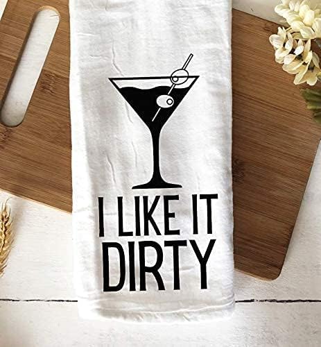 Handmade Funny Kitchen Towel, 100% Cotton Funny Dirty Martini Bar Towel for Kitchen, I Like It Dirty, Perfect for Hostess Housewarming Christmas Mother’s Day Birthday Gift (I Like It Dirty)