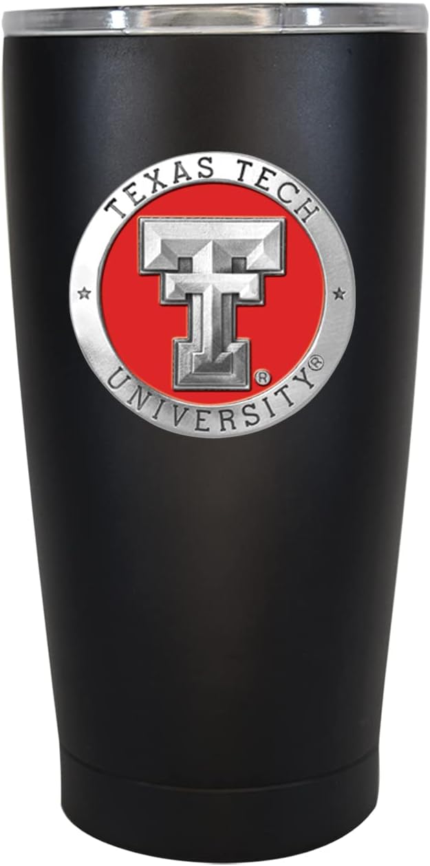 Heritage Pewter Texas Tech 15 oz. Tumbler - Black | Durable Insulated Tumbler Cup for Cold & Hot Drinks | Thermal Travel Mug for Coffee | Intricately Crafted Metal Pewter Inlay