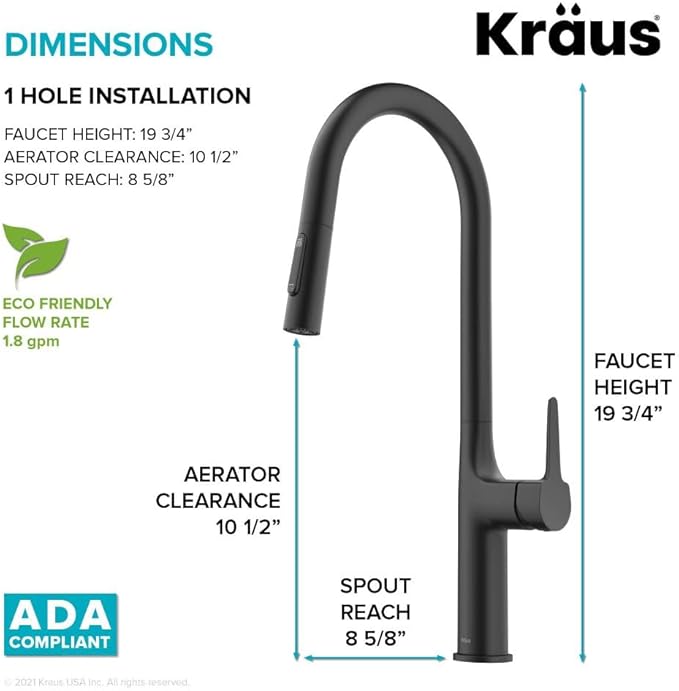 KRAUS Oletto Tall Modern Pull-Down Single Handle Kitchen Faucet in Matte Black, KPF-3101MB