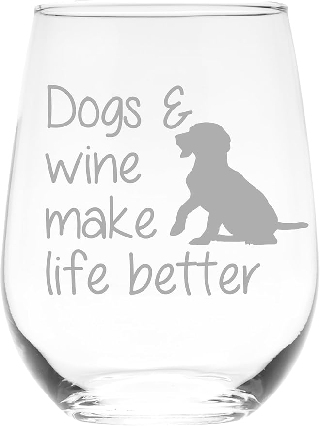 C M Dogs and Wine Make Life Better Stemless Wine Glass - 17 oz - Dog Lover Gift for Mom, Dad, Sisters, Wife, Friends, Men, Women