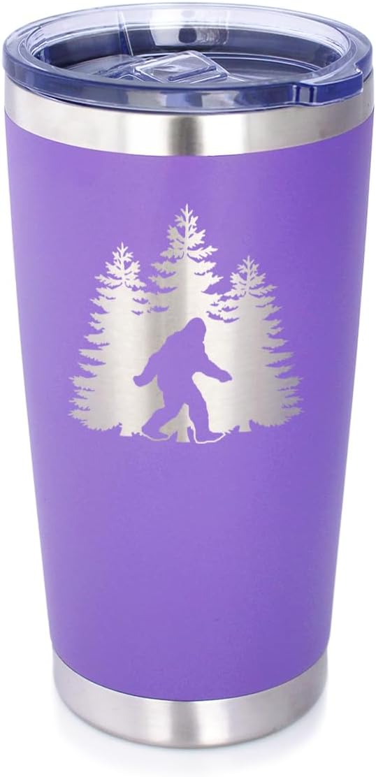 Bevvee Bigfoot - Insulated Coffee Tumbler Cup with Sliding Lid - Stainless Steel Insulated Mug - Funny Bigfoot Gifts for Sasquatch Enthusiasts - Purple
