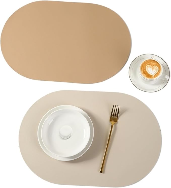 Leather Placemat Oval Oil-Proof Table Mat Home Dining Kitchen Table Placemat Design Dining Waterproof Heat Home Decor(Gray)