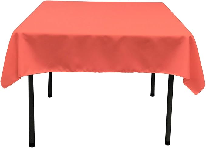 LA Linen Polyester Poplin Washable Square Tablecloth, Stain and Wrinkle Resistant Table Cover 58x58, Fabric Table Cloth for Dinning, Kitchen, Party, Holiday 58 by 58-Inch, Coral