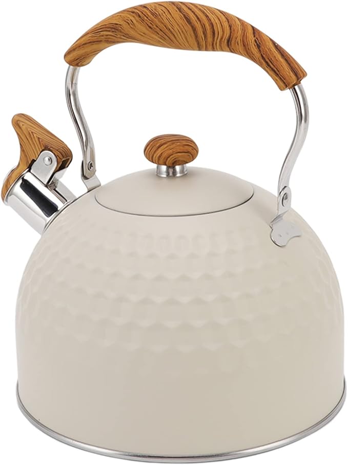 Stainless Steel Tea Kettle stove top kettle whistling Tea Pots for Stove Top Food Grade Whistling Tea Kettle with Wood Pattern Folding Handle for Tea Coffee Milk