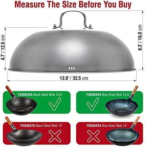YOSUKATA Carbon Steel Wok Pan 13,5 “ + Lid 12.8 In for 13.5-In Wok + 17’’ Spatula and Ladle