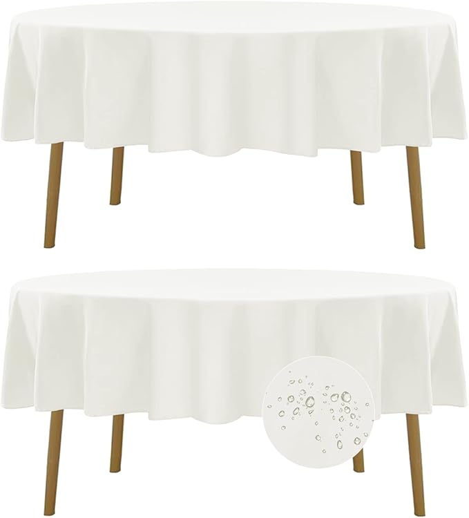 Fokitut 2 Pack Waterproof Round Tablecloth, 90 Inch, Stain Resistant and Wrinkle Polyester Table Cloth, Fabric Table Cover for Kitchen Dining, Wedding, Party, Holiday Dinner-Ivory